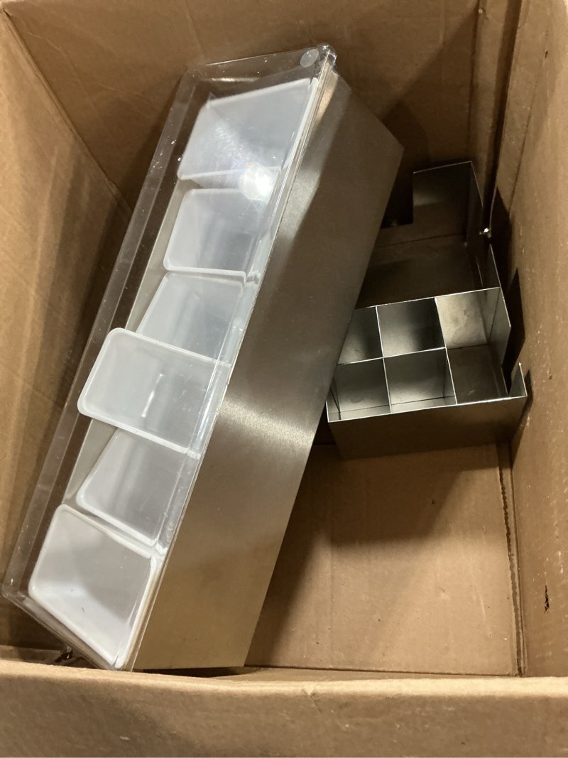 Condition photo showing As Is for tessco for you garnish tray with lid bar caddy ice cooled condiment serving container with ice scoop metal mini serving tongs fruit fork spoons for food home party kitchen(stainless steel,6 grids) stainless steel 6 grids