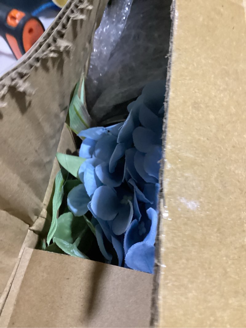 Condition photo showing Good Condition for lueur fake flowers with vase, hydrangea artificial flowers in vase faux flowers arrangement suitable for home kitchen living room fall spring decor office decoration, centerpiece table decorations blue-hydrangea