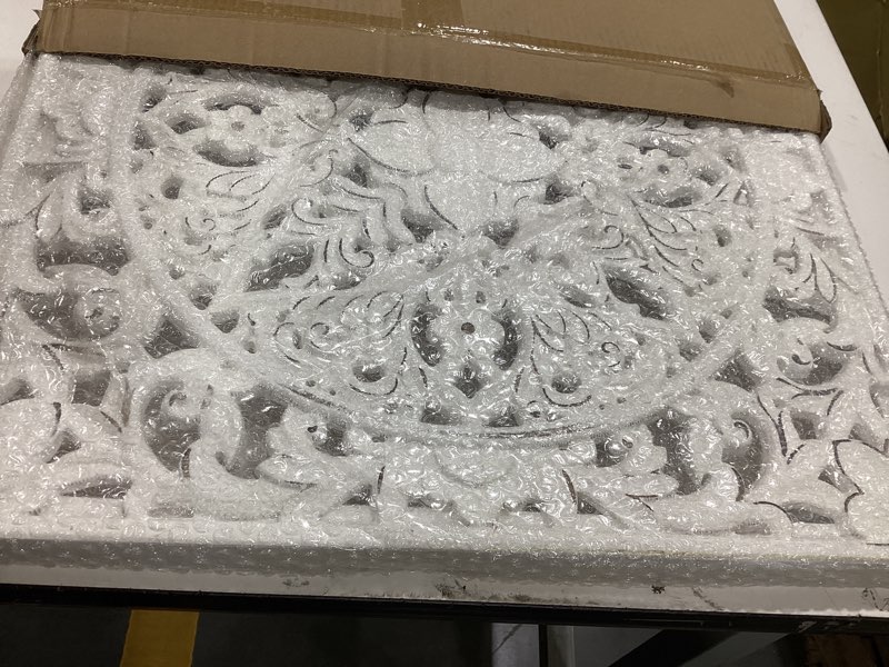Condition photo showing Good Condition for xiaoaika boho carved wood wall sculpture, intricate floral mandala design with distressed white finish, vintage farmhouse wall art panel with solid wood frame for bedroom entryway (22.5" x 22.5") white - 4