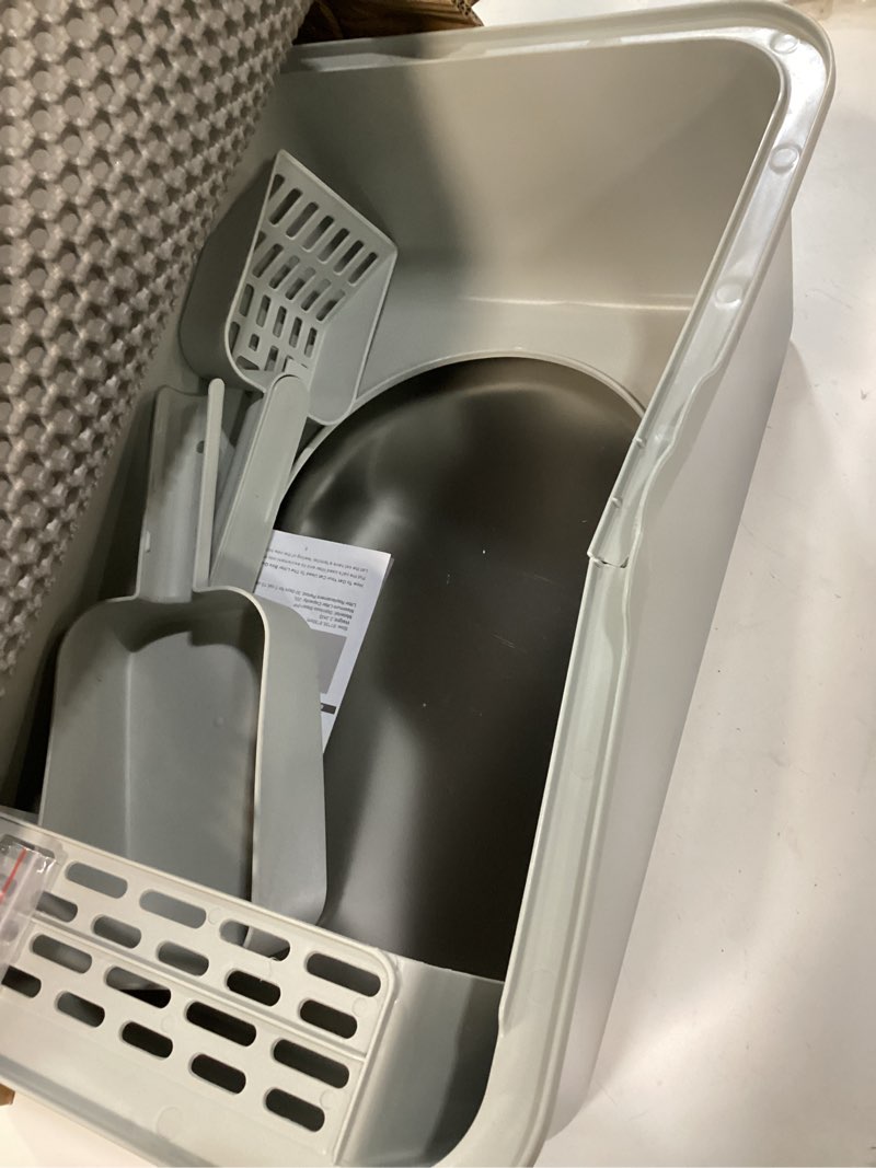 Condition photo showing As Is for Stainless Steel Litter Box with Lid, Metal Litter Box with Cat Litter Mat,Extra Large Enclosed Cat Litter Boxes for Multiple Cats, Anti-Leakage,Non-Stick, Easy to Clean, Included Mat, Scoop 1 Pack-L