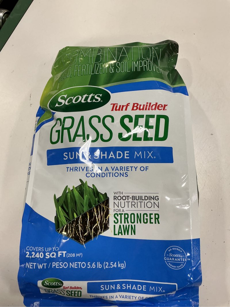 Condition photo showing New/Like New for Scotts Turf Builder Grass Seed Sun & Shade Mix with Fertilizer and Soil Improver, Thrives in Many Conditions, 5.6 lbs. 5.6 lb.