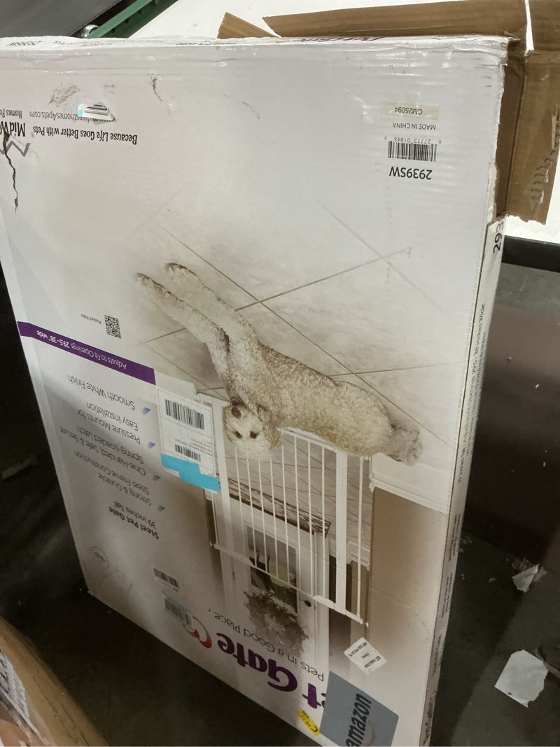 Condition photo showing Good Condition for MidWest Homes for Pets 39-Inch High Walk-Thru Pressure Mounted Steel Dog Gate, Expands to 38 Inches Wide, Includes 3-inch Extensions, White White 39-Inch