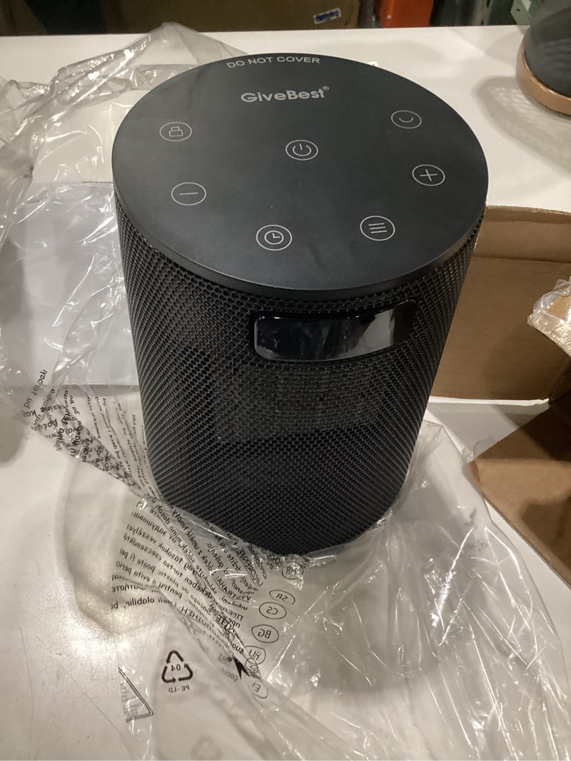 Condition photo showing Good Condition for givebest space heater, electric portable heaters for indoor use with thermostat and remote, 70°oscillation, digital display, 12h timer, 1500w ptc ceramic fast safety heat for office bedroom home desk black, not tested