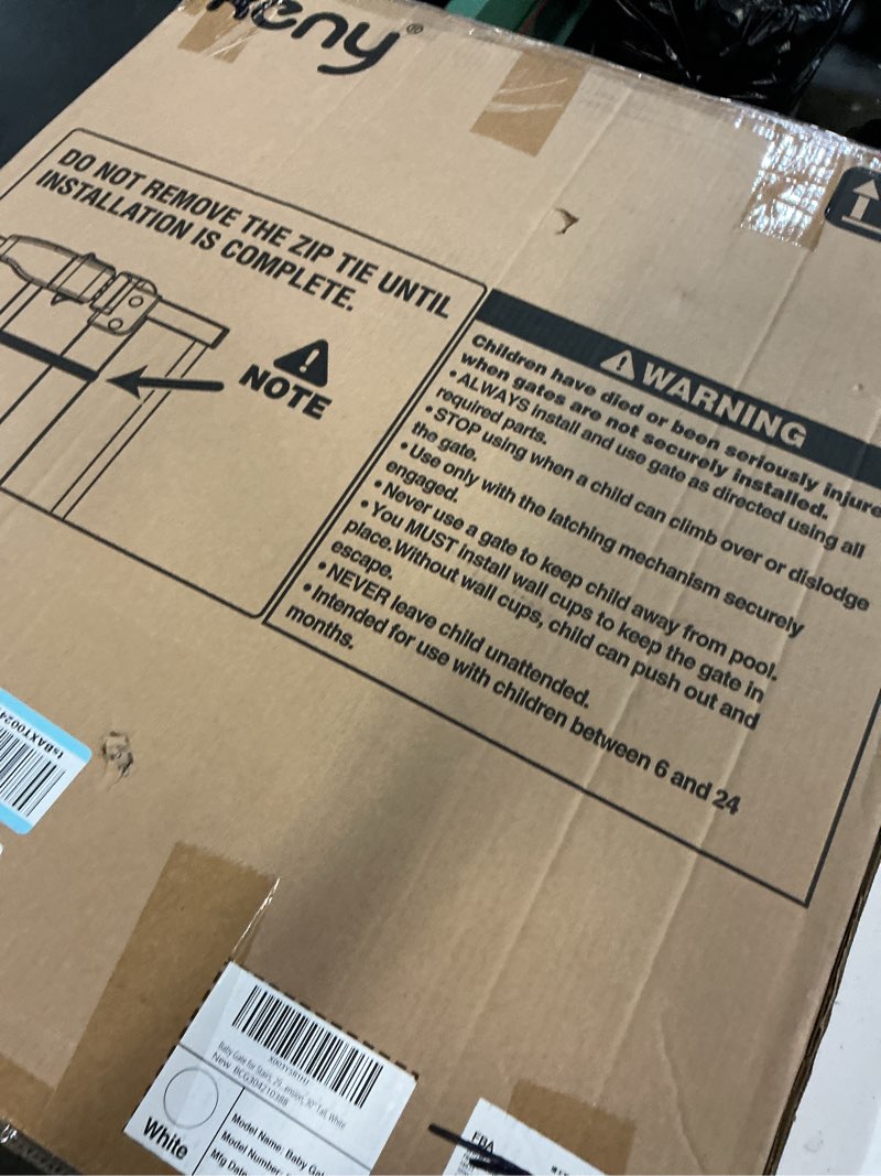 Condition photo showing Good Condition for keny 29"-42.5" baby gate for stairs, auto close safety dog gate, pressure mounted easy walk through pet gate for doorways, durable stair gate, 30" tall, white