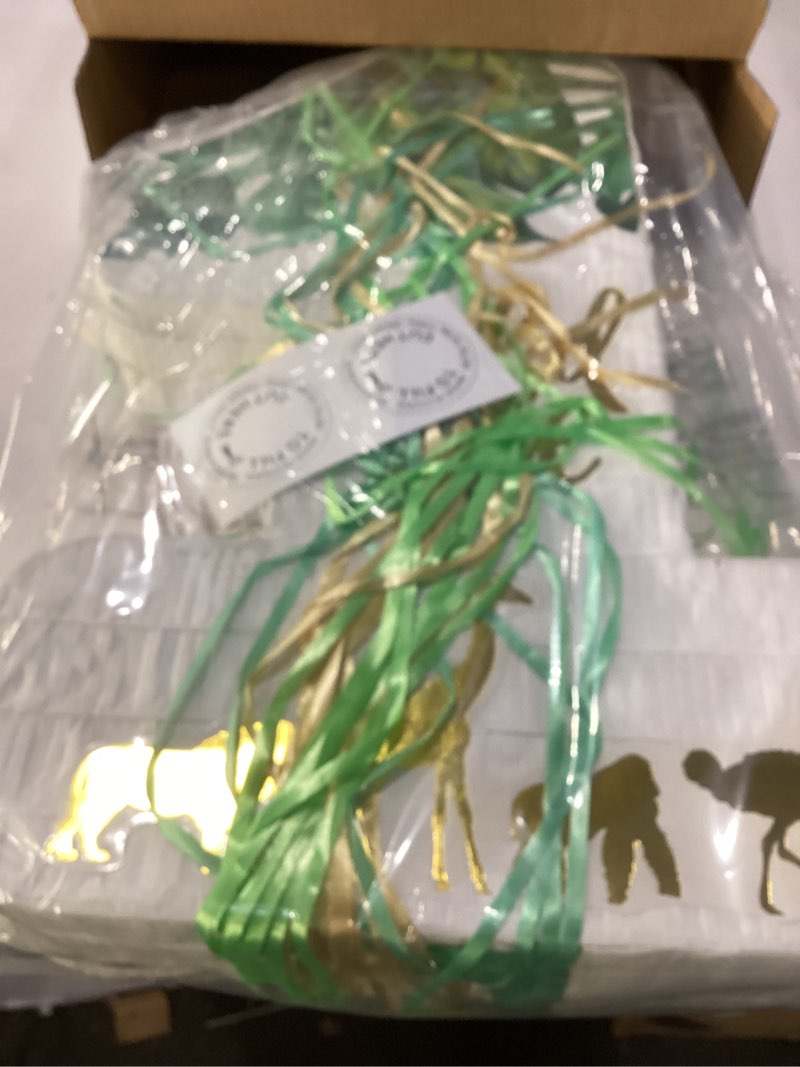 Condition photo showing New/Like New for blue panda pull string 1st birthday pinata number 1 wild one safari animals - green - 16.5 x 11.6 x 3 in - jungle party centerpiece & easy-fill design for boys & girls