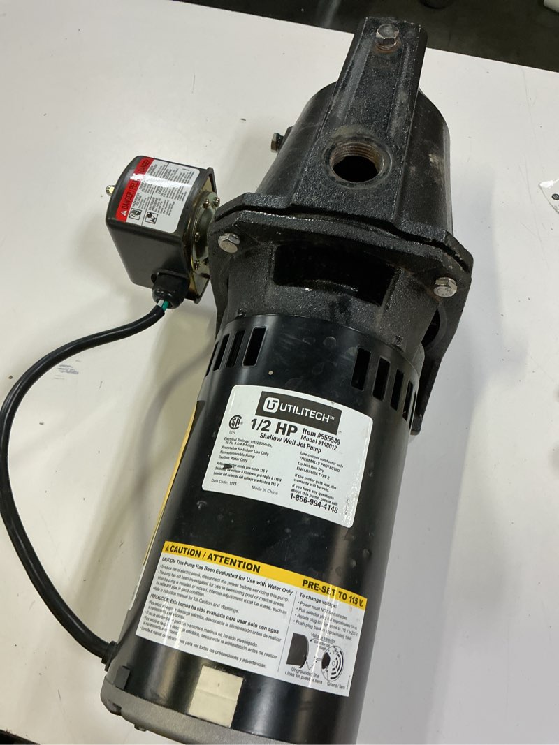 Condition photo showing As Is for  utilitech 1/2-hp 115 and 230 -volt 11-gallon cast iron shallow well jet pump 148012 