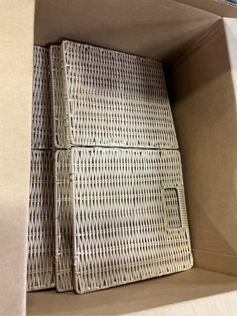 Condition photo showing Good Condition for TAIMEI&G02 12x12x12inch Plastic Wicker Cube Baskets Large Square Foldable Handwoven Laundry Organizer,Set of 4?Khaki