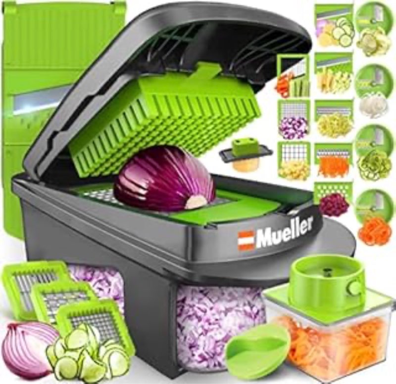Mueller Pro-Series All-in-One, 12 Blade Mandoline Slicer for Kitchen Vegetable Chopper, Vegetable Slicer and Spiralizer, Cutter, Dicer, Food Chopper, Grater, Kitchen Gadgets Sets with Container (B0B72DL8KL)