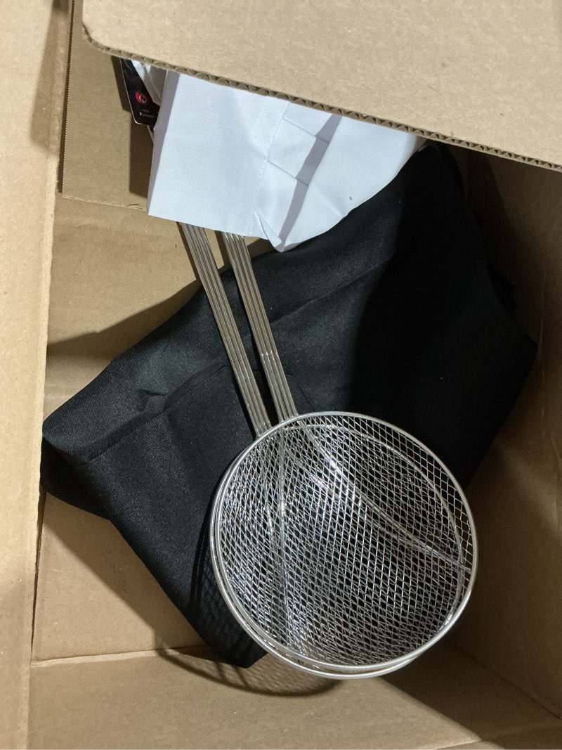 Condition photo showing Good Condition for 2pcs fryer scoop skimmer spoon strainer spoon kitchen spider frying spoon strainer and utensil for deep fryer with basket, deep fryer cooking, wok fry ladle spoons with handle, asian spatula utensils