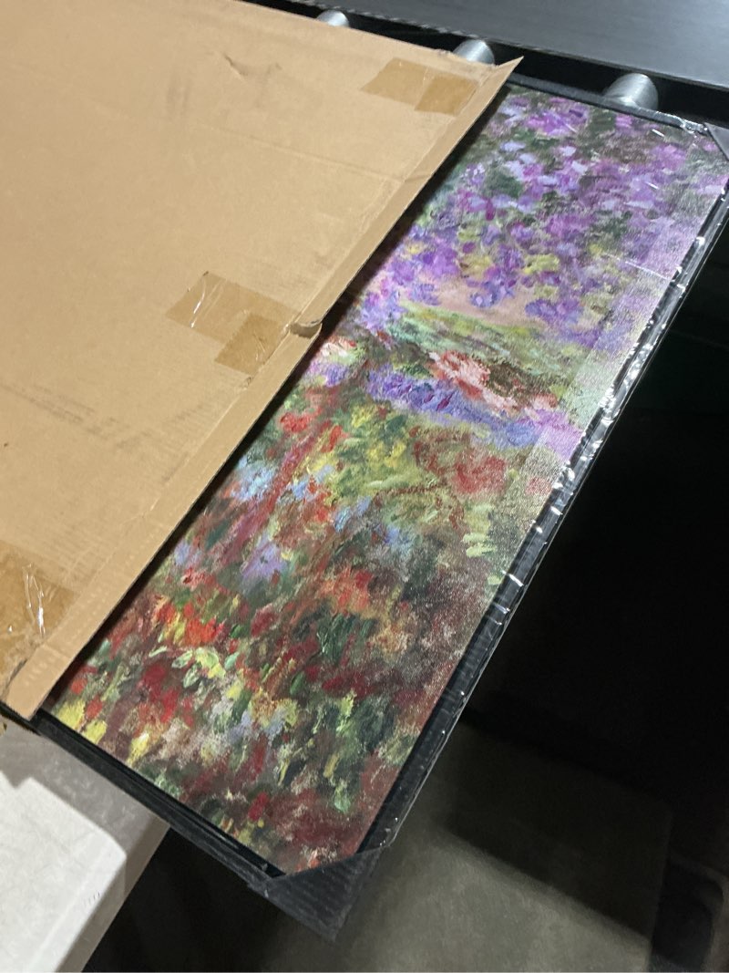 Condition photo showing Good Condition for irises in monet's garden, 1900 by claude monet - large canvas art wall decor painting print framed -24" x 36" 36"l x 24"w irises in monet's garden frame