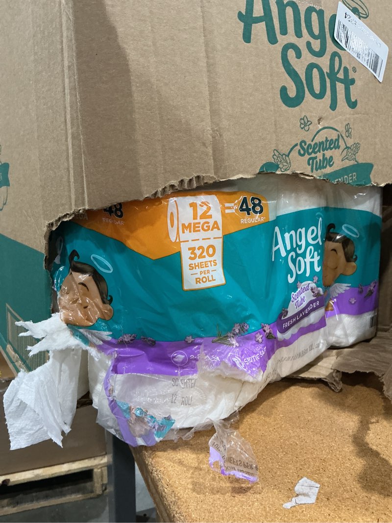 Condition photo showing Good Condition for angel soft toilet paper with fresh lavender scented tube, 48 mega rolls = 192 regular rolls, soft and strong toilet tissue mega 48 rolls (320 sheets each)