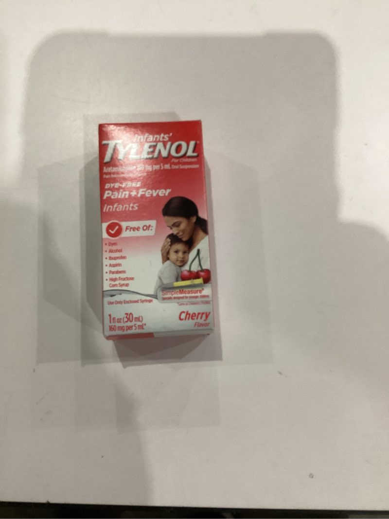 Condition photo showing New/Like New for Infants' Tylenol Oral Suspension Liquid Medicine with Acetaminophen, Baby Fever Reducer & Pain Reliever for Minor Aches & Pains, Sore Throat, Headache & Teething Pain, Dye-Free Cherry, 1 fl. oz Cherry Dye Free 1 Ounce