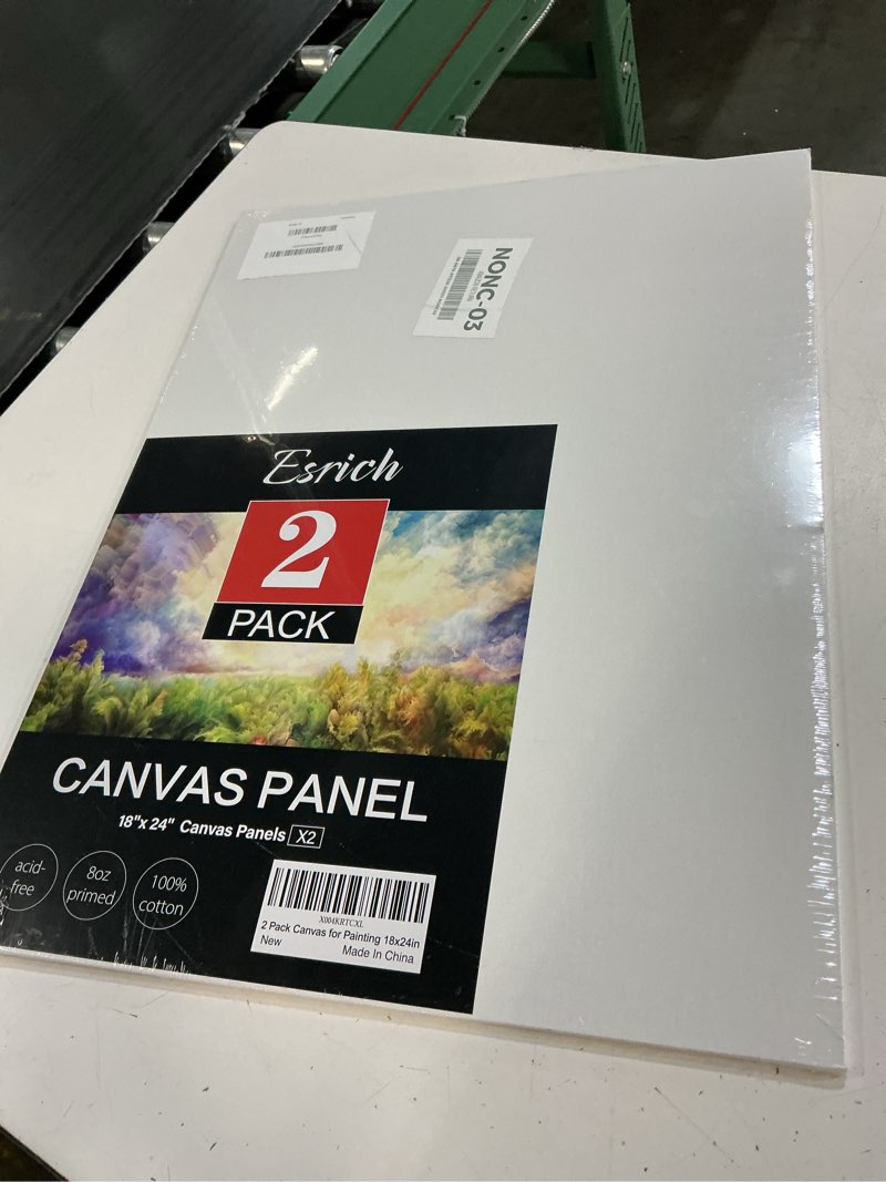 Condition photo showing New/Like New for esrich canvas for painting 18x24 inch, 2 pack canvas boards for painting cotton primed acid free large blank canvases, canvas panels for oil, watercolor, acrylic paint, gouache, tempera. (thk: 3mm) 18*24in 2pack