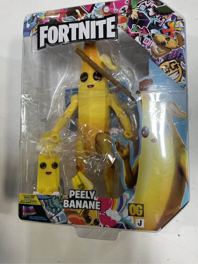 Condition photo showing As Is for Fortnite Legendary Peely - 6-inch Articulated Figure with Harvesting Tool, Back Bling, and Code for Bonus Virtual Item