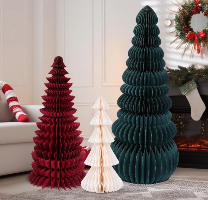 AmazingSpark Large Honeycomb Christmas Tree - 4ft 3ft 2ft Paper Christmas Folding 3D Home Decoration Set with Magnetic Design for Winter Holiday Festive Party (Classic,2Green, 2Red, 1White,5 Pcs)