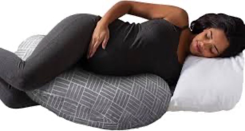Boppy Cuddle Pregnancy Pillow - Compact Ergonomic Maternity Pillow, Versatile Support, Great Side Sleeper Pillow, Washable, with Cooling Rayon Cover - Gray Basket Weave