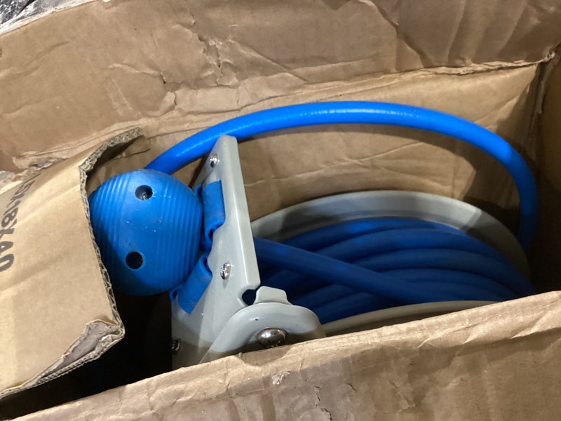 Condition photo showing Good Condition for fixfans pressure washer hose reel with hose, 1/4" × 60ft retractable power washer hose reel, heavy duty hose reel auto rewind, wall mounted, 3600 psi 60 ft