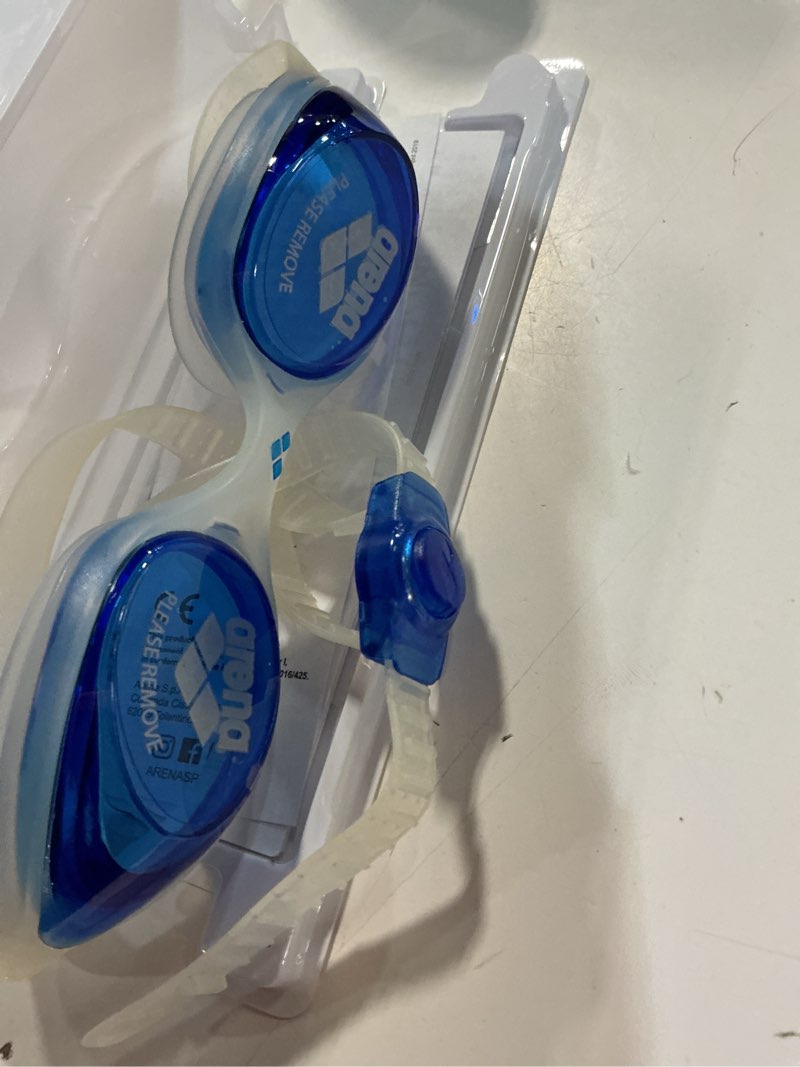 Condition photo showing Good Condition for arena unisex adult spider swimming goggles for beginners men and women fitness swimming anti fog non-mirror lens no leak seal blue/clear/clear