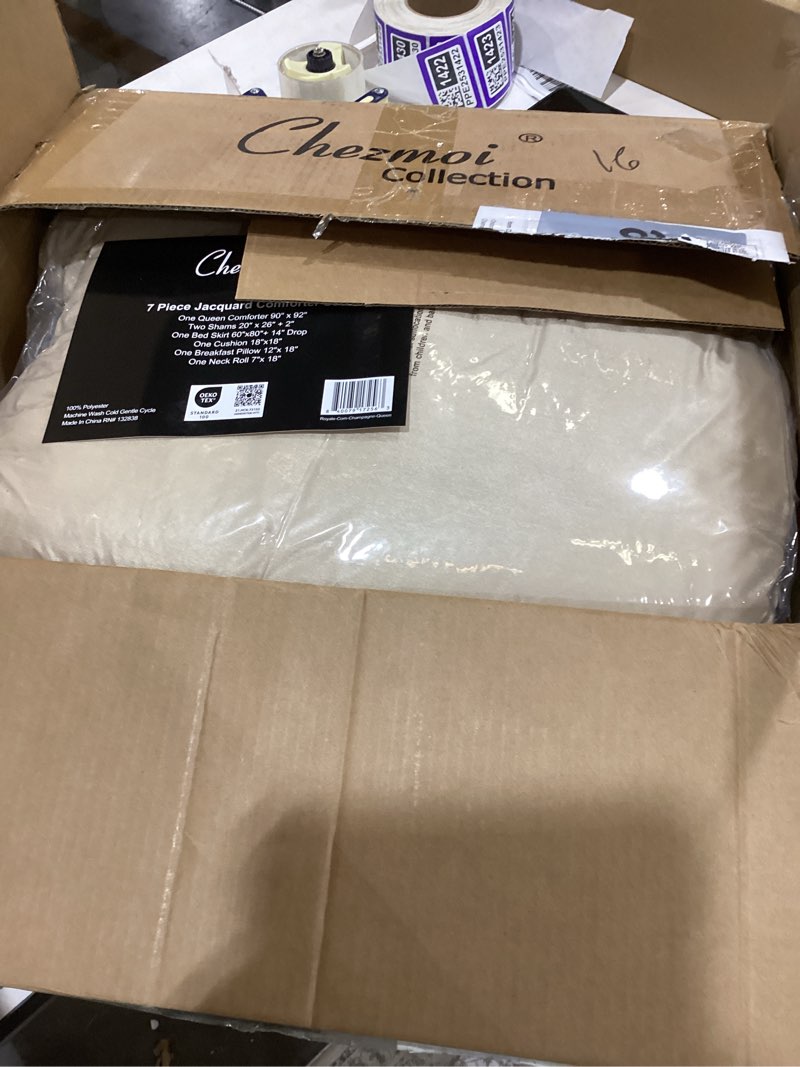 chezmoi collection royale 7-piece jacquard floral comforter set, queen, champagne