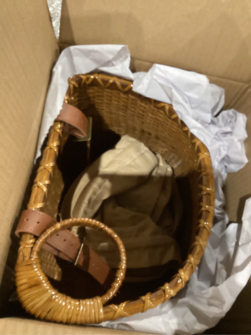 Condition photo showing Good Condition for CXWXC Bike Basket - Handmade Rattan Bike Baskets for Girls Women - Front Bicycle Bike Basket with Coffee Cup Holder for Beach Cruiser, Scooter, Ebike Coffee Brown