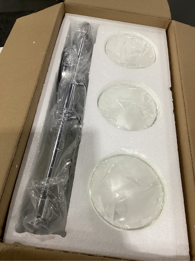 Condition photo showing New/Like New for Phansthy 3 Light Bathroom Vanity Light Industrial Wall Sconce with ON/Off Button and 5.6 Inches Dome Clear Glass Shade, Polished Chrome