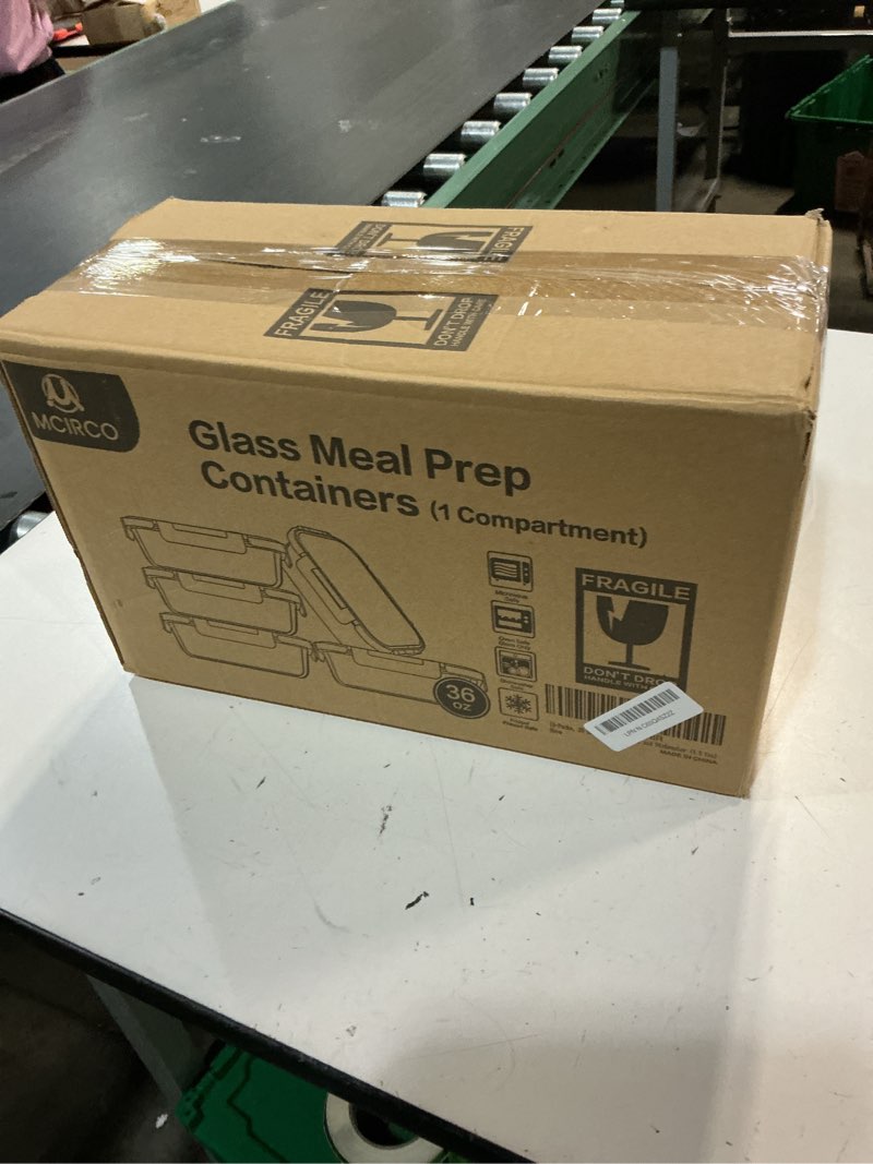 Condition photo showing New/Like New for m mcirco [5-packs, 36 oz glass meal prep containers with snap locking lids glass food containers,airtight lunch container,microwave, oven, freezer and dishwasher (4.5 cup) gray