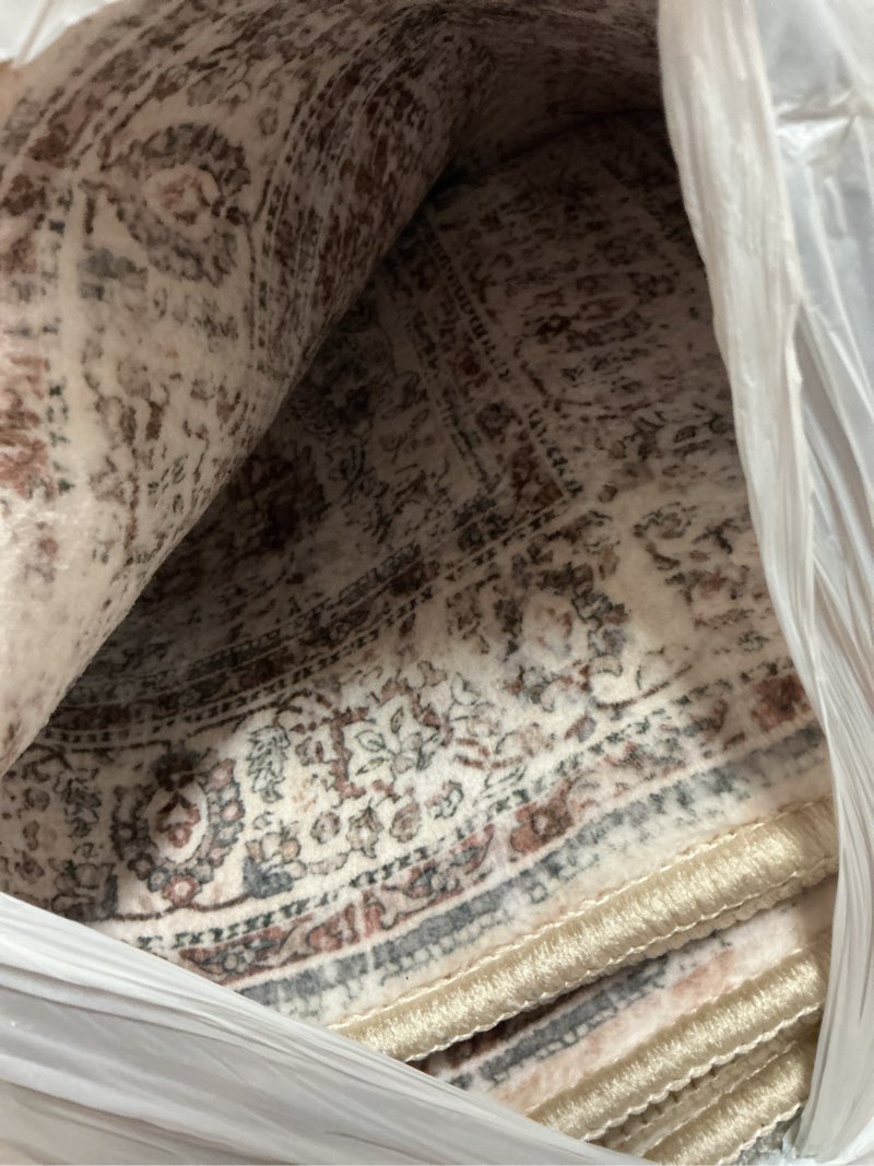 Condition photo showing As Is for uphome bathroom rugs runner, distressed farmhouse boho khaki bath mat, non slip washable long bath rugs, vintage traditonal soft velvet bathroom runner for bathtub sink shower, 20x60 inch khaki/red brown 20 x 60 inch (rectangular)