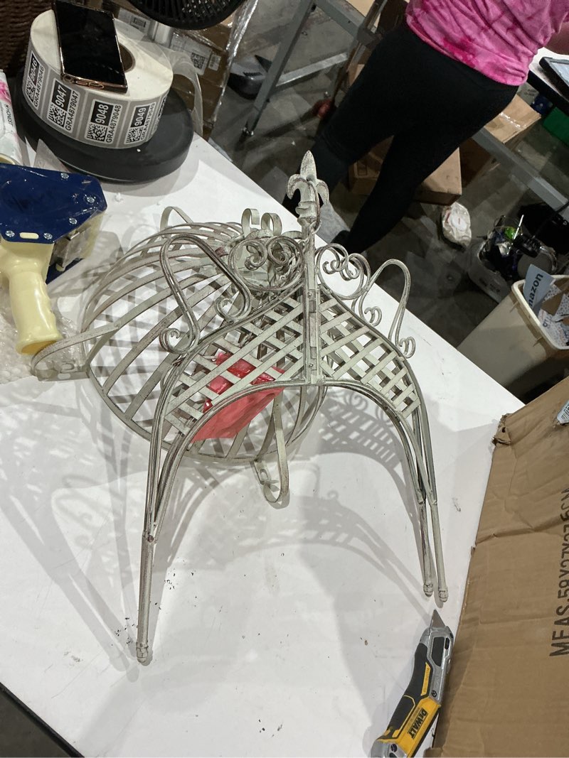 Condition photo showing As Is for 2 pack wrought iron hanging planter basket - vintage holder with chain for outdoor/indoor garden balcony porch patio decor, flower baskets