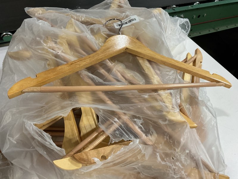 Condition photo showing Good Condition for house day wooden hangers 30 pack, solid wood clothes hangers with non slip pant bar, heavy duty wooden coat hanger for closet, smooth finish wood hangers for shirts, suits jackets, dress, natural 30 pack natural