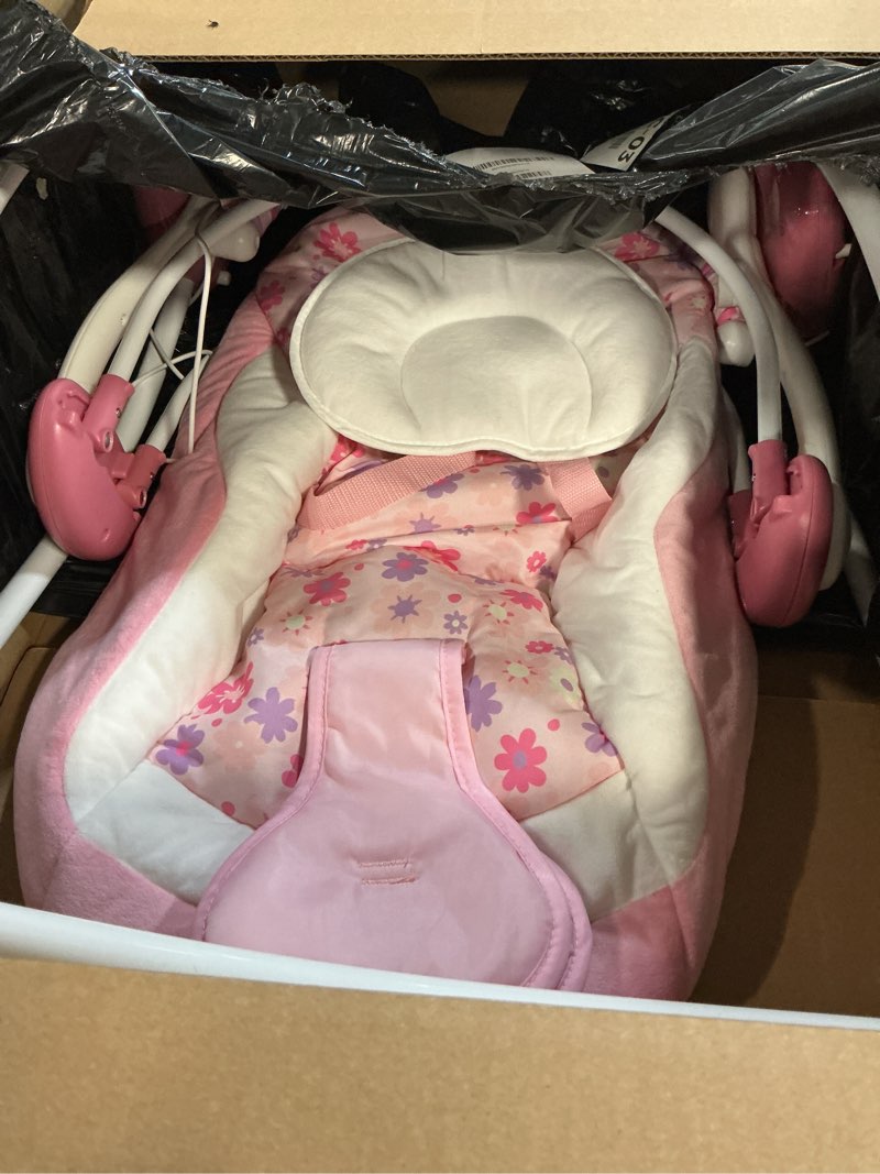 Condition photo showing As Is for baby swings for infants, powered by power cord (included) and batteries for indoor/outdoor use, easy-fold infant swing, electric baby swing for 0-9 months 6-25 lbs d93881 pink