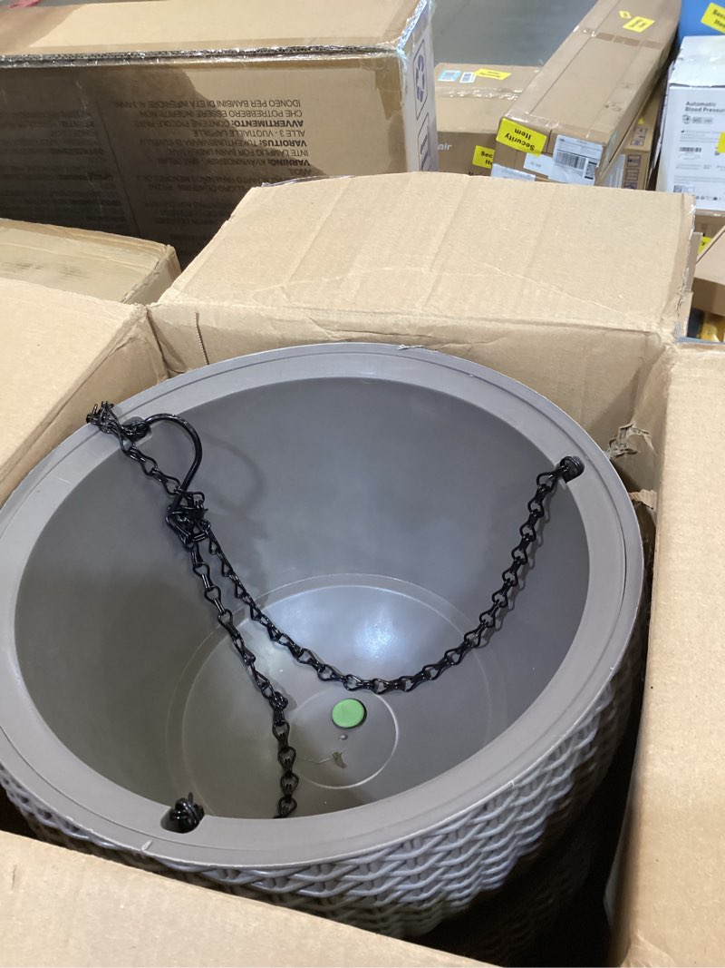 Condition photo showing Good Condition for keter resin rattan set of 2 round hanging planter baskets for indoor and outdoor plants-perfect for porches and patio decor, cappuccino