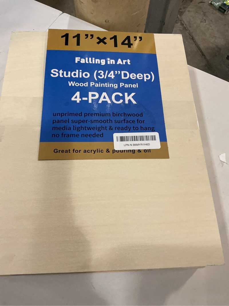Condition photo showing New/Like New for falling in art unfinished birch wood canvas panels kit, 4 pack of 11x14'' studio 3/4'' deep cradle boards for pouring art, crafts, painting and more 11'' x 14'' studio