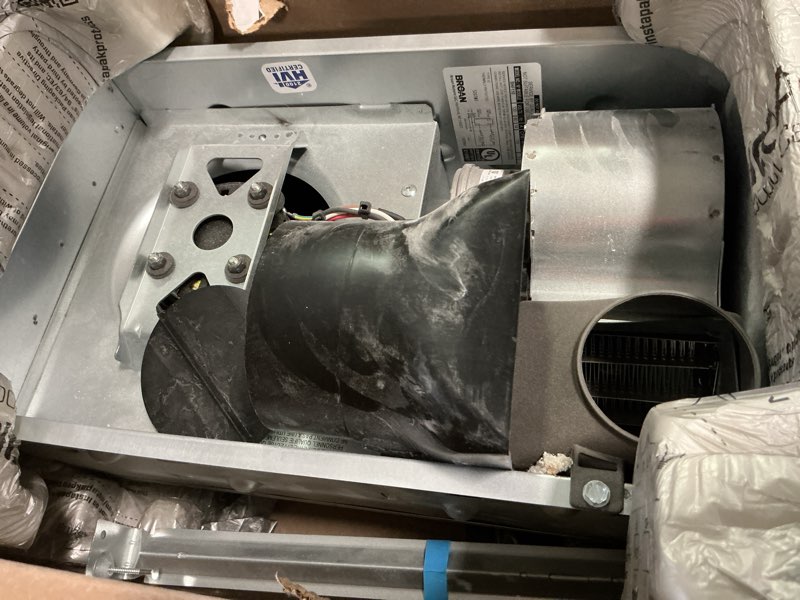 Condition photo showing As Is for Broan-NuTone Non-Lit PowerHeat Bathroom Exhaust Fan and Heater, 110 CFM, 2.0 Sones, White