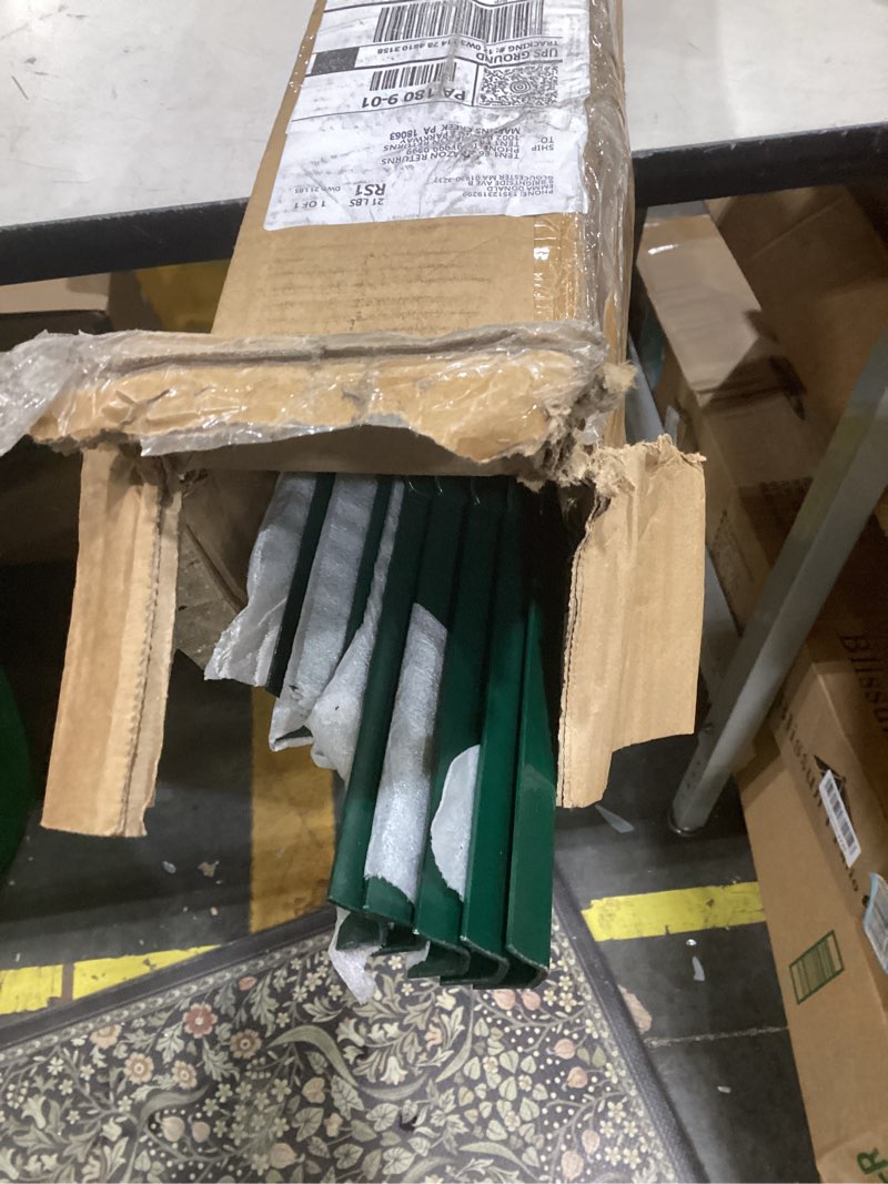 Condition photo showing As Is for amagabeli metal fence posts 5 feet 10 pack heavy duty garden stakes t post u channel for for wire fence no dig garden fence stakes for temporary fencing electric fence corner anchor green green post 5 feet post