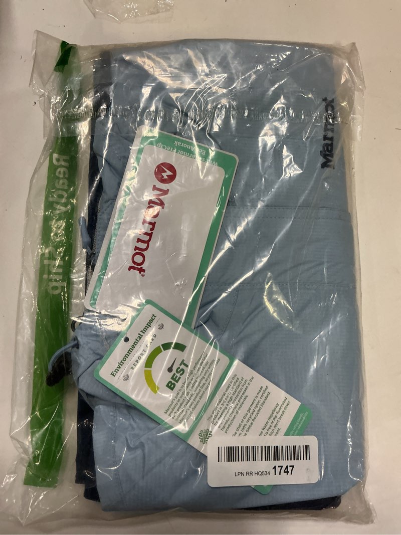 Condition photo showing New/Like New for MARMOT Women's Precip Eco Waterproof Anorak Rain Jacket - Breathable, Lightweight, Packable Pullover Raincoat X-Small Tide Blue/Arctic Navy