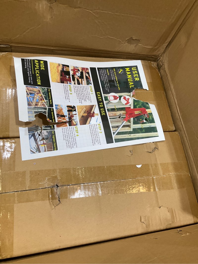 Condition photo showing New/Like New for 2 pack wall jack, portable wall jacks for framing, use with 1-1/2 x 3-1/2 in fir poles or 1 in od steel pipe, malleable casting iron wall jack for lifting wall beams, capacity of lifting 1,000 lbs 2-pack