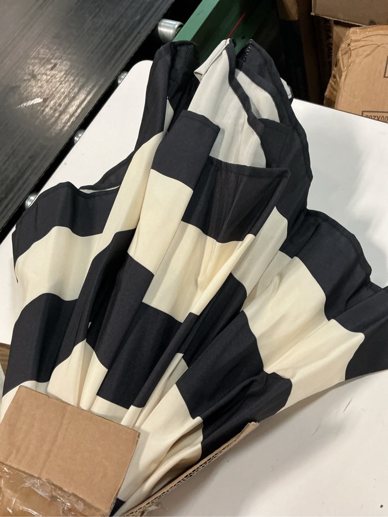 Condition photo showing Good Condition for blissun 9' outdoor patio umbrella, outdoor table umbrella, yard umbrella, market umbrella with 8 sturdy ribs, push button tilt and crank black & ivory