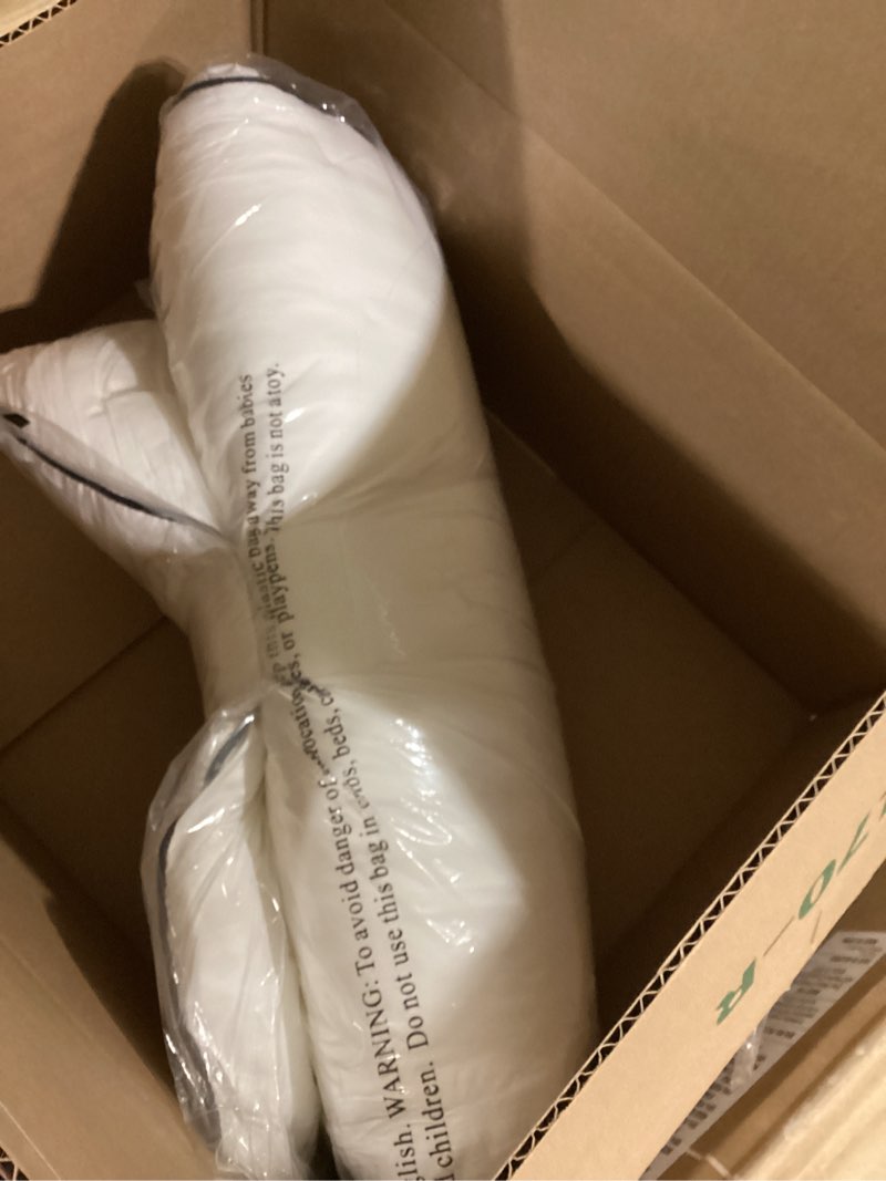 Condition photo showing As Is for HYLEORY Bed Pillows Queen Size Set of 2 for Sleeping - Luxury Hotel Pillows, Soft & Supportive Down Alternative Microfiber Cooling Pillow for Night Sweats Back/Stomach/Side Sleepers, White White Vertical Stripe Polyester Queen (pack of 2)