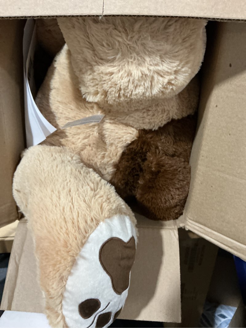 Condition photo showing Good Condition for morismos 40 inch giant dog stuffed animals, fluffy large stuffed dog plush, big puppy throw pillow gifts for kids, boys, girls, brown light & dark brown 40 inches