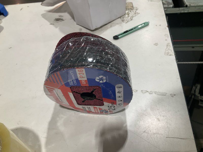 Condition photo showing As Is for pilim aluminum oxide resin fiber sanding and grinding discs for angle grinder, 5” x 7/8”, 36 grit, 2