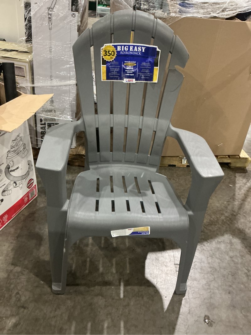 Condition photo showing As Is for adams patio big easy stackable charcoal resin frame stationary adirondack chair with slat seat