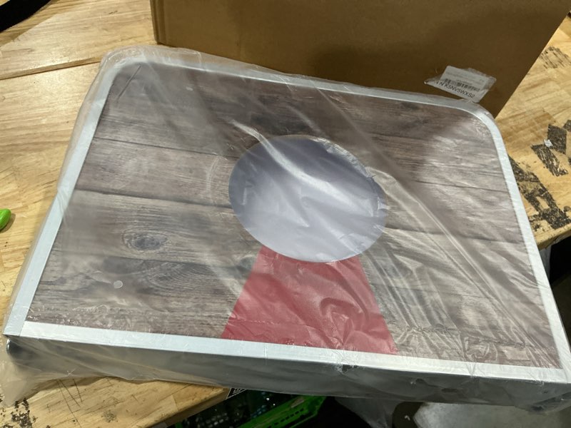 Condition photo showing New/Like New for portable cornhole board set with aluminum alloy edging,2x1.3ft foldable corn hole games for adults and family with 8 bean bags for outdoor backyard travel tailgate camping