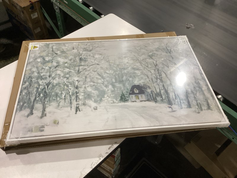 Condition photo showing New/Like New for framed forest landscape wall art, modern cottage canvas art prints, contemporary nature house pictures wall decor for living room bedroom dining room hallway office 24x36 in 36"l x 24"w white and green landscape