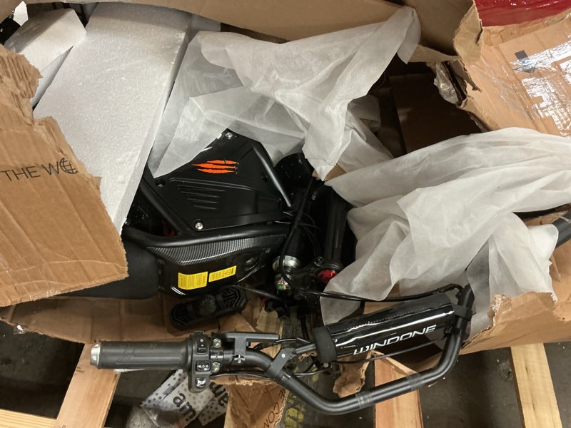 Condition photo showing As Is for windone rm7 electric dirt bike for teens & adults, 48v 22.5ah, 37mph & 45-mile electric motorcycle, 2200w ebike, 14"/12" off-road tire e-bike, dual hydraulic brakes, full suspension, fit age 13+ rm7 / flame eagle