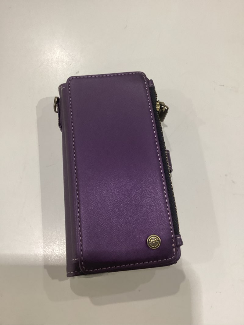 Condition photo showing Good Condition for defencase compatible with samsung galaxy s24 case wallet with rfid blocking card holder for women men, soft pu leather magnetic snap flip zipper strap wallet phone case fit for galaxy s24 6.2", purple galaxy s24 - 6.2" purple