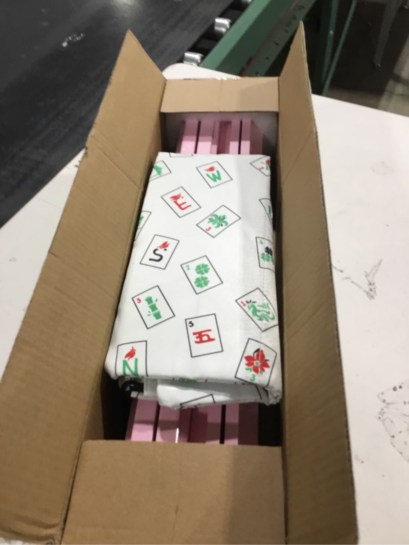 Condition photo showing Good Condition for Mahjong Racks with Pushers, Pink Wooden American Mahjong Tile Pushers and Racks Set of 4, with White Printed Mahjong Racks Drawstring Bag, Mahjong Accessories (19.68 Inches)