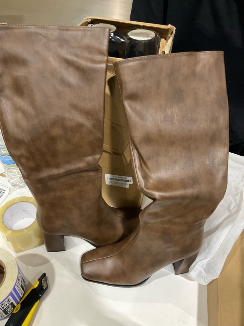 Condition photo showing Good Condition for Knee High Boots for Women Tall Boots Womens Chunky Block Heel Dress GoGo Long Boots 10 Brown