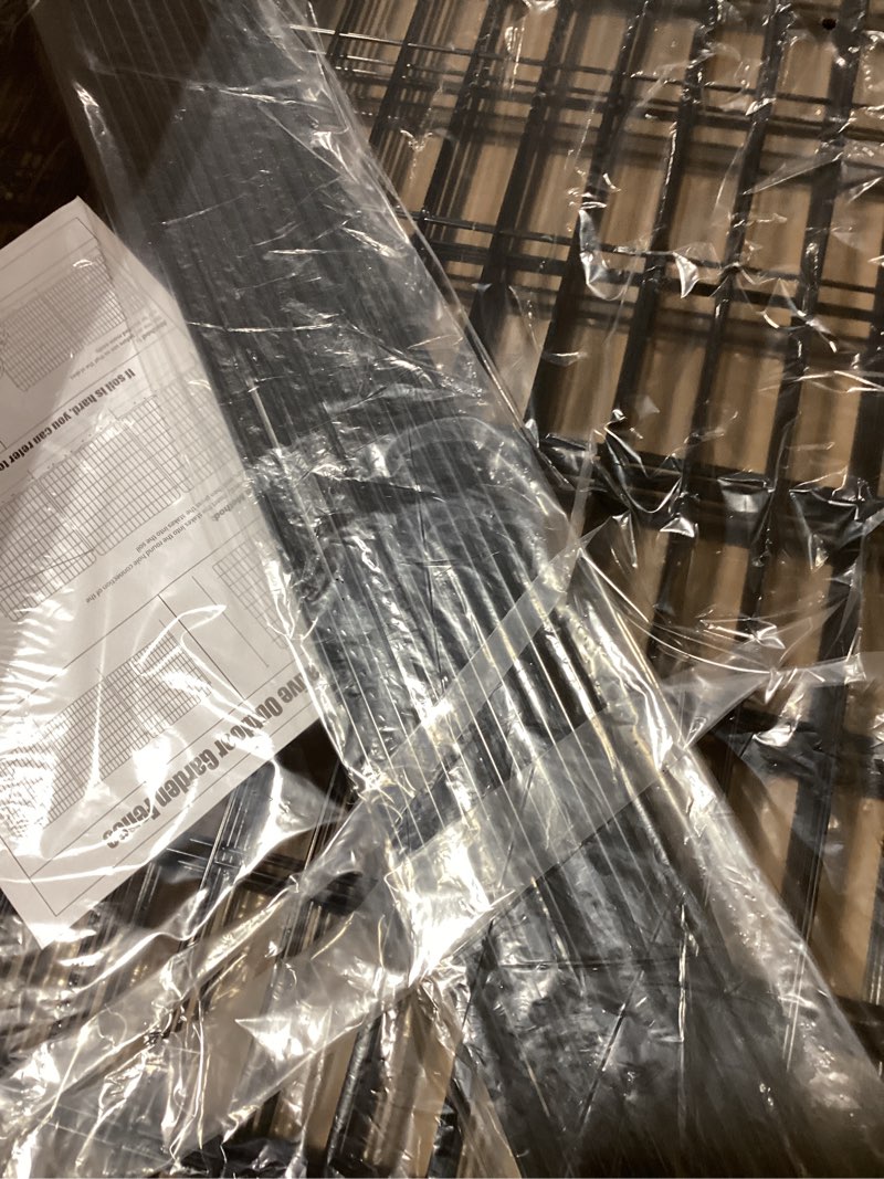 Condition photo showing As Is for 10 panels garden fencing animal barrier, 33 in(h) x 24 ft(l) dog fence outdoor for yard rustproof no dig decorative tall garden fence metal wire panel border patio rabbit temporary ground stakes 33in(h) garden fence set(10 panels-24ft(l))