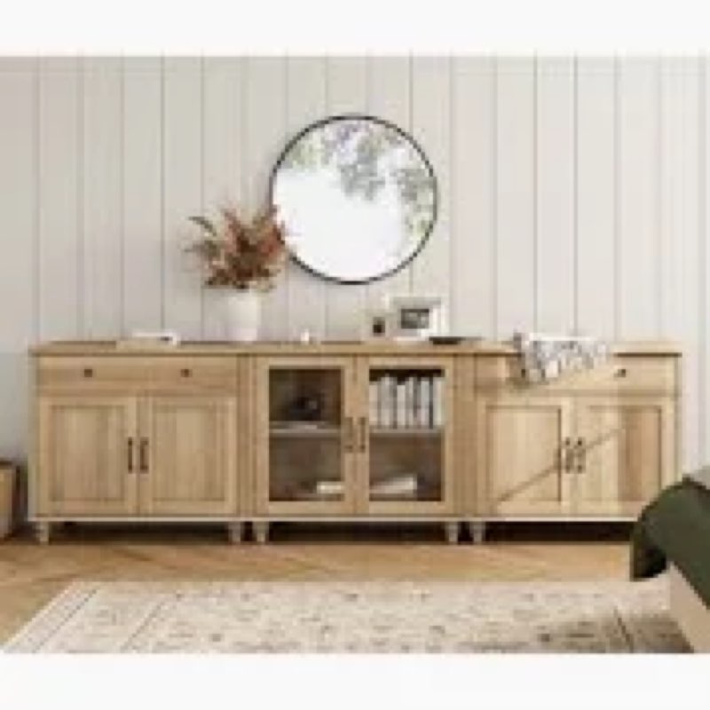 SIMILAR TO STOCK PHOTO TV Stand For TV, 3-In-1 TV Console Table For 85 Inch TV, Entertainment Center With Glass & Wood Door, Kitchen Sideboard Buffet Cabinet For Dining Room Color: Beige