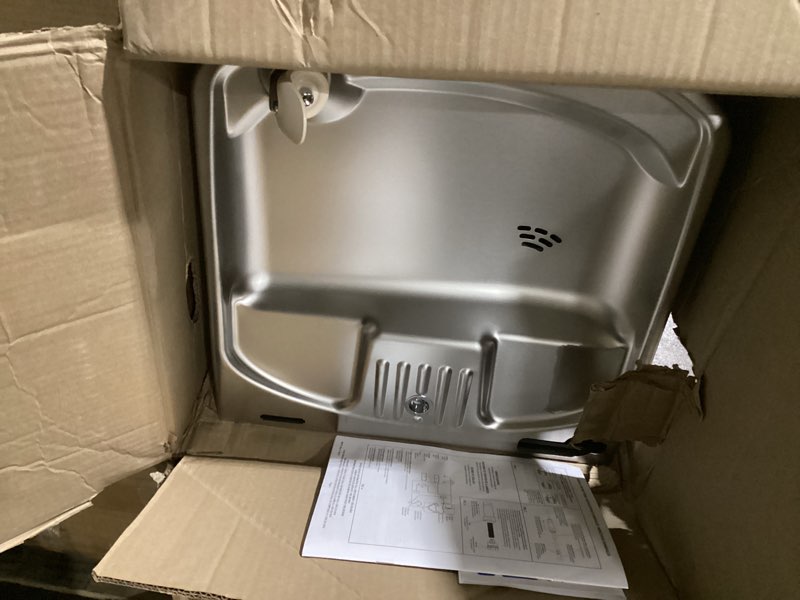 Condition photo showing As Is for Elkay EZS8WSLK ezH2O Bottle Filling Station with Single ADA Cooler Non-Filtered Refrigerated Light Gray Light Gray Granite Non-filtered EZ push bar Refrigerated